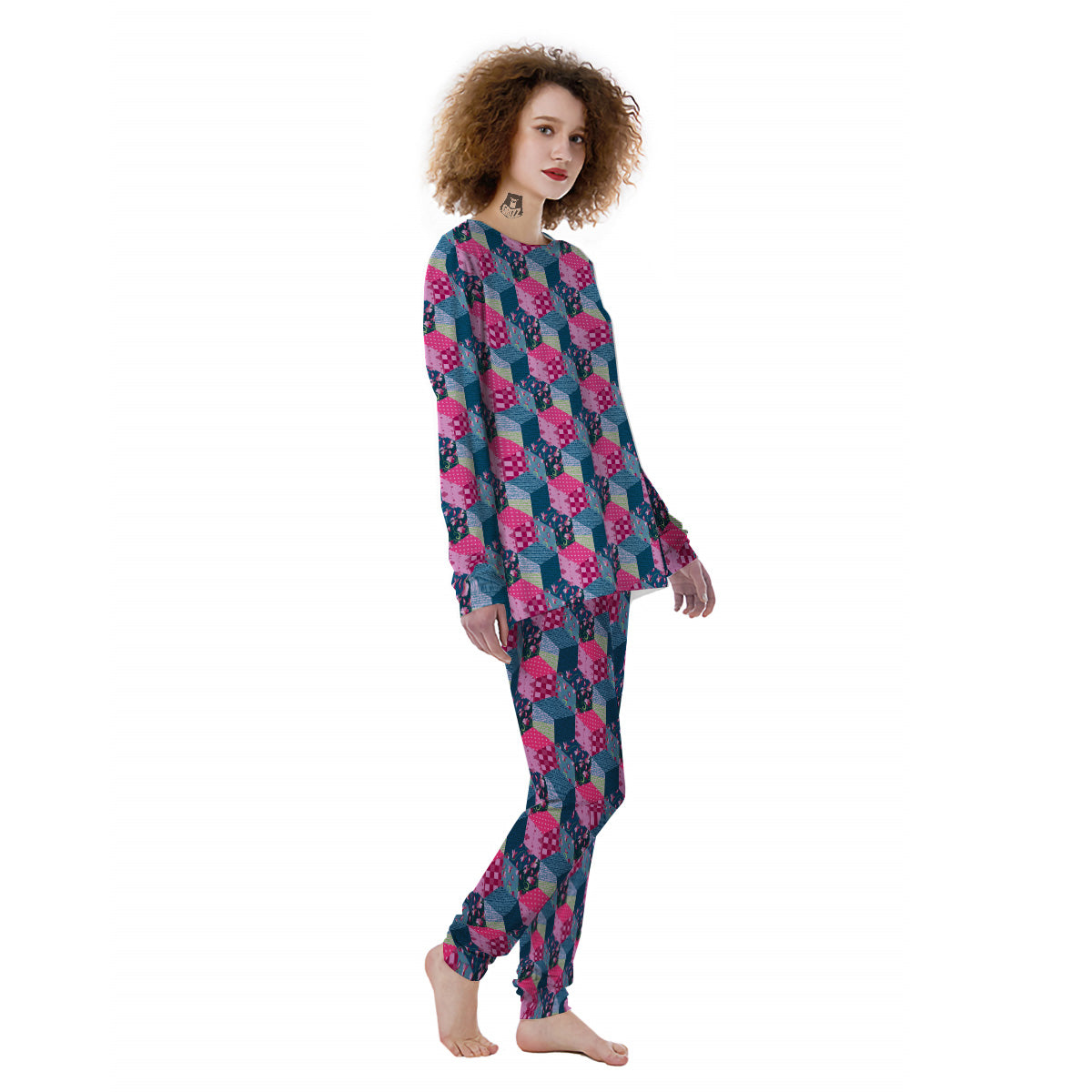 Cute Floral Patchwork Print Pattern Women's Pajamas-grizzshop