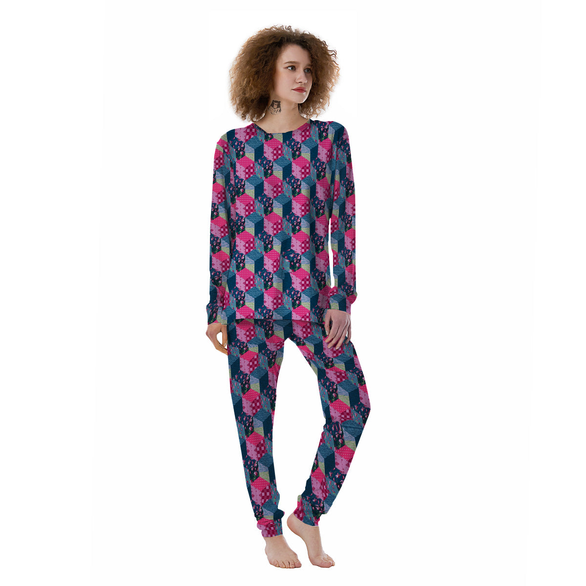 Cute Floral Patchwork Print Pattern Women's Pajamas-grizzshop