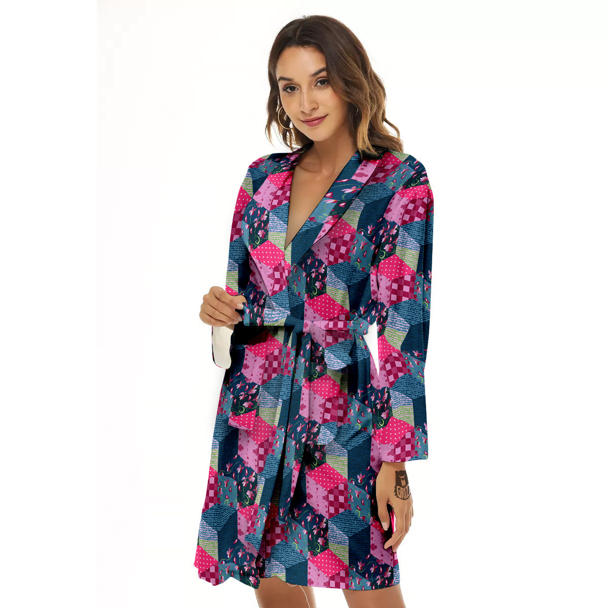 Cute Floral Patchwork Print Pattern Women's Robe-grizzshop