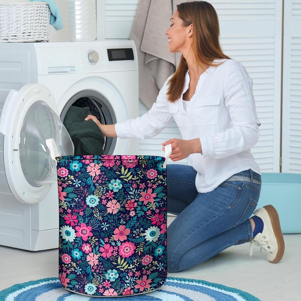 Cute Flower Floral Print Laundry Basket-grizzshop