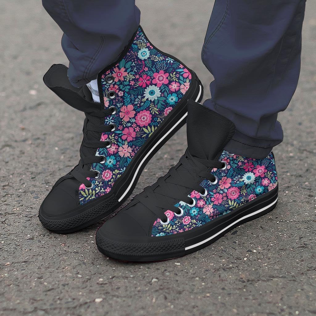 Cute Flower Floral Print Men's High Top Shoes-grizzshop