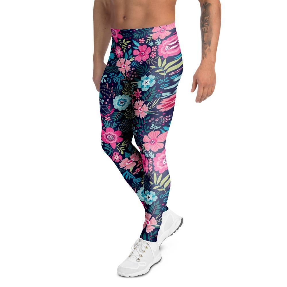 Cute Flower Floral Print Men's Leggings-grizzshop