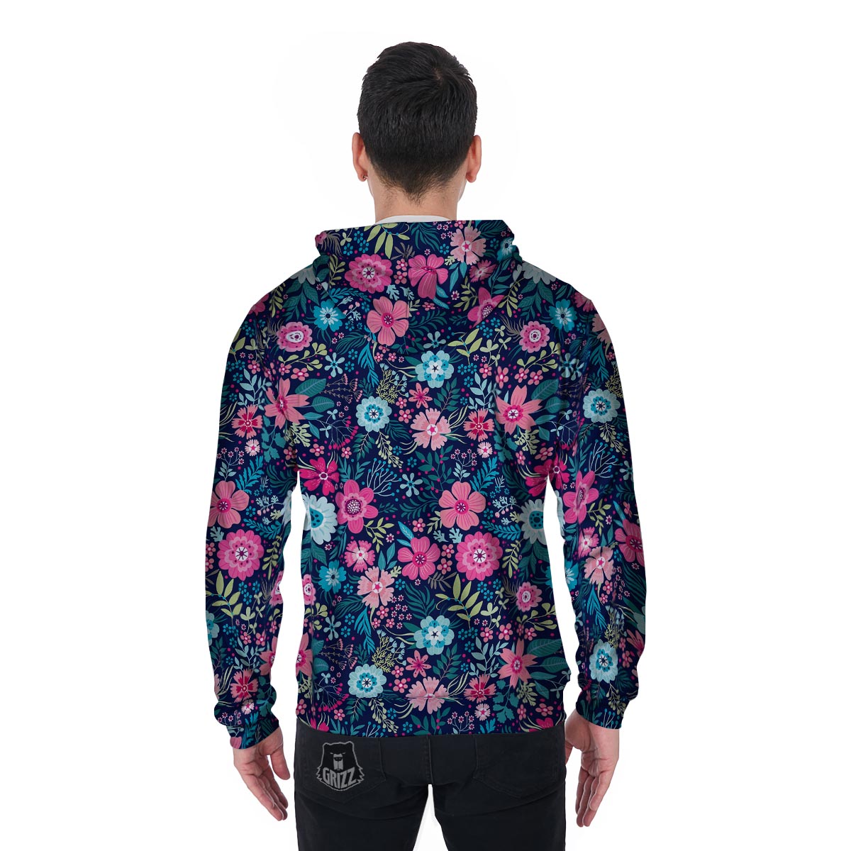 Cute Flower Floral Print Men's Zip Up Hoodie-grizzshop
