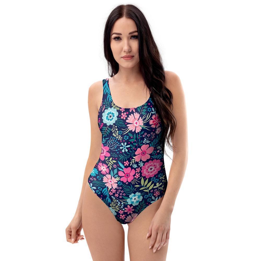 Cute Flower Floral Print One Piece Swimsuite-grizzshop