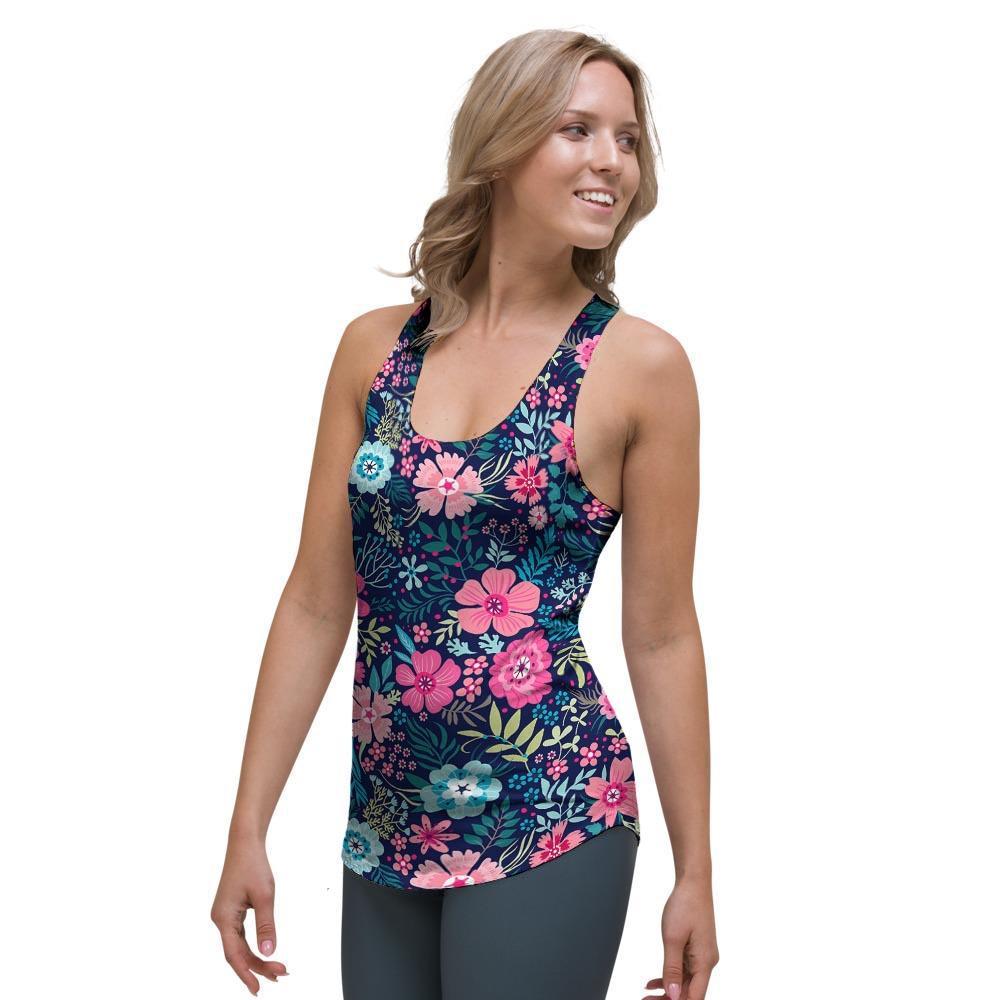 Cute Flower Floral Print Women's Racerback Tank Top-grizzshop