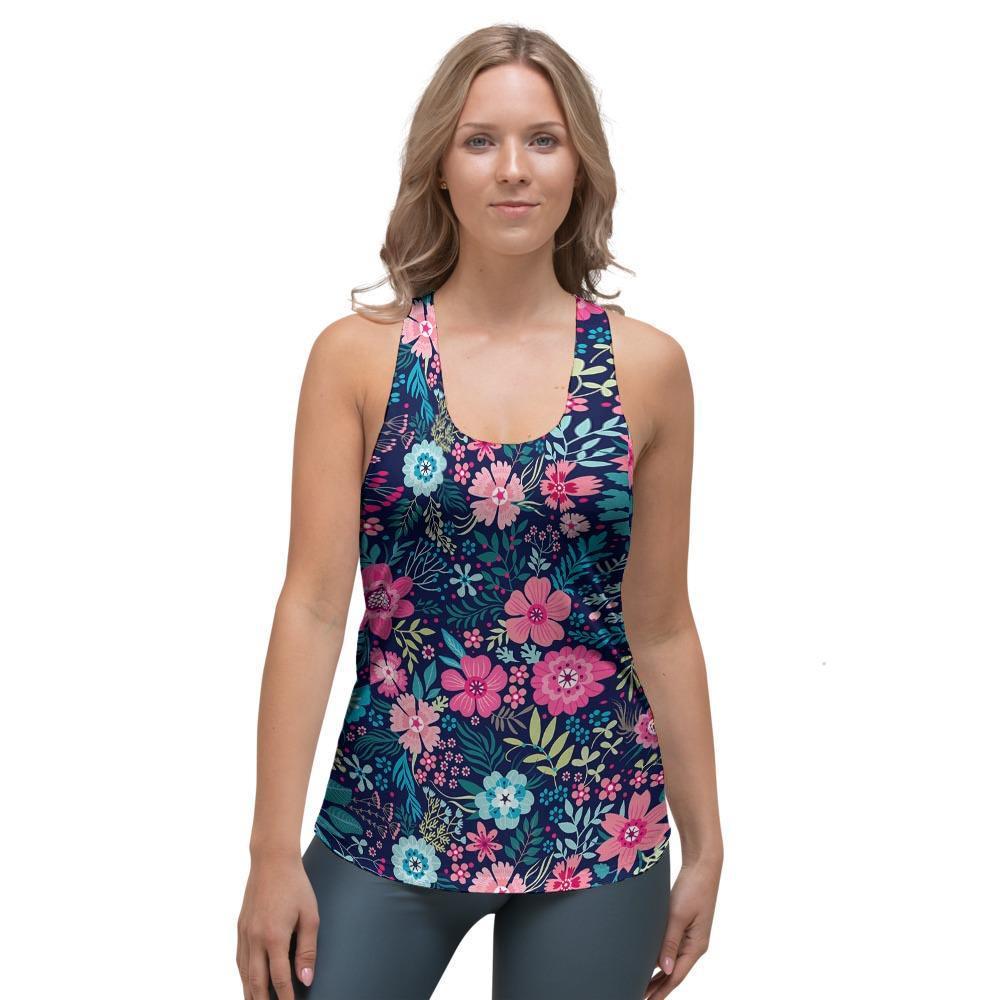 Cute Flower Floral Print Women's Racerback Tank Top-grizzshop