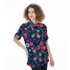 Cute Flower Floral Print Women's Short Sleeve Shirts-grizzshop