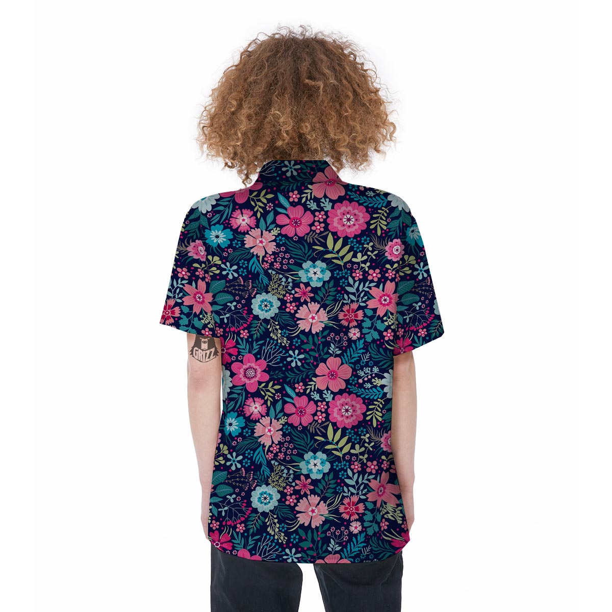 Cute Flower Floral Print Women's Short Sleeve Shirts-grizzshop