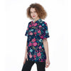 Cute Flower Floral Print Women's Short Sleeve Shirts-grizzshop