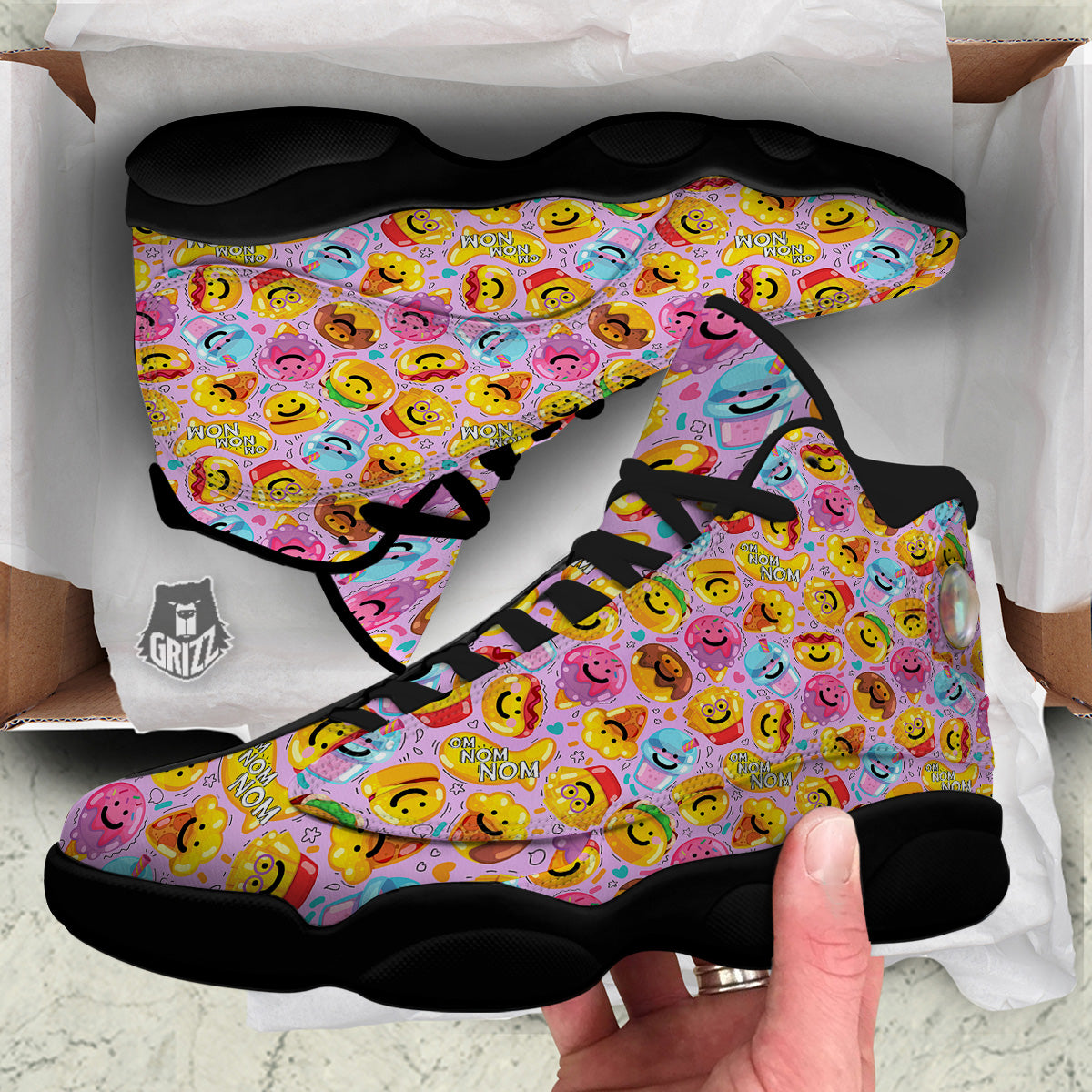 Cute Food Emoji Print Pattern Black Basketball Shoes-grizzshop