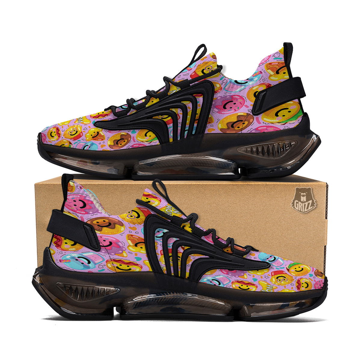 Cute Food Emoji Print Pattern Black Gym Shoes-grizzshop