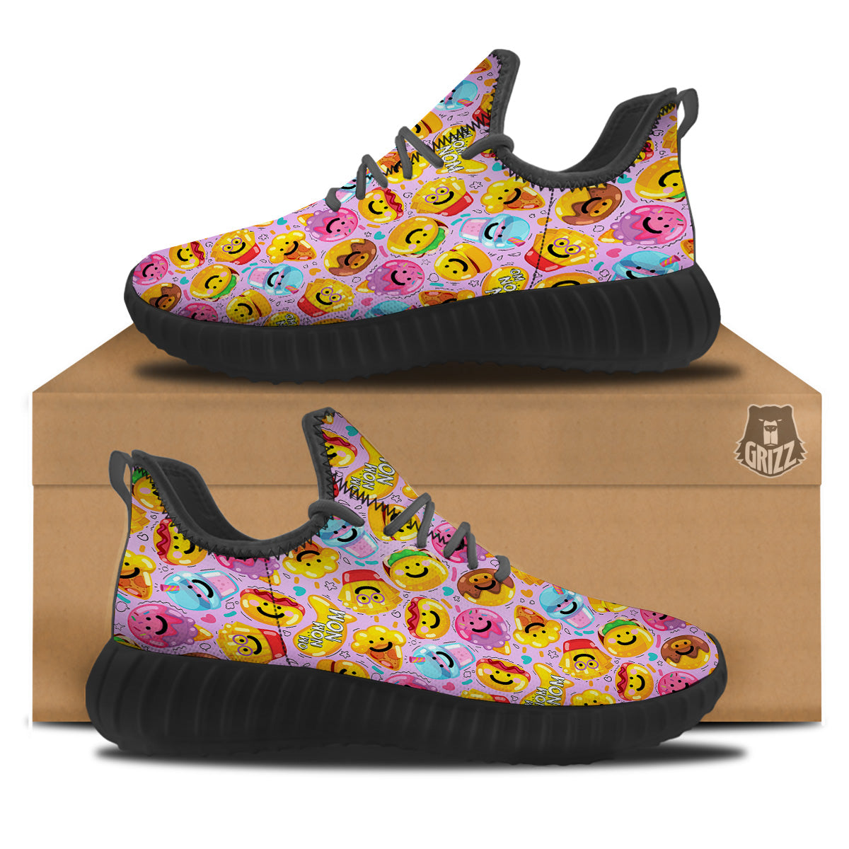 Cute Food Emoji Print Pattern Black Walking Shoes-grizzshop