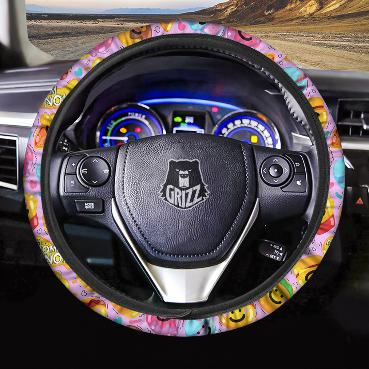 Cute Food Emoji Print Pattern Car Steering Wheel Cover-grizzshop