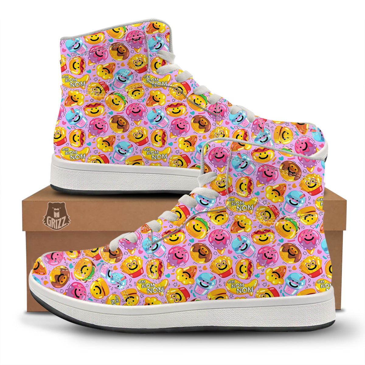 Cute Food Emoji Print Pattern High Top Sneakers-grizzshop