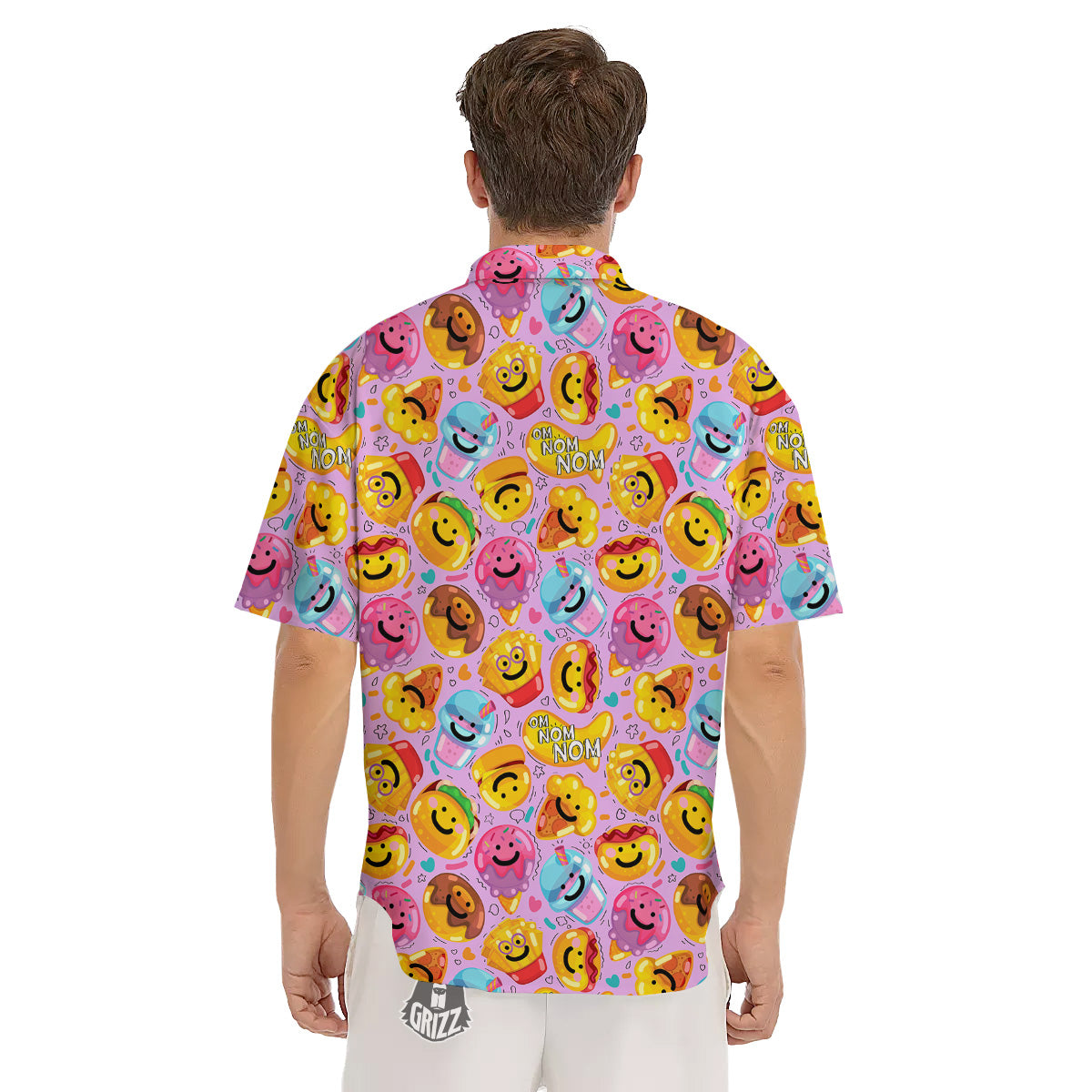 Cute Food Emoji Print Pattern Men's Short Sleeve Shirts-grizzshop