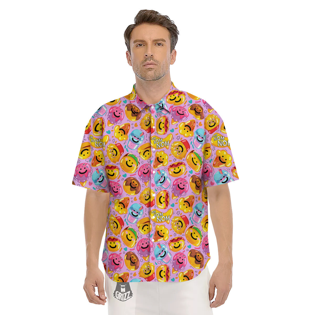 Cute Food Emoji Print Pattern Men's Short Sleeve Shirts-grizzshop