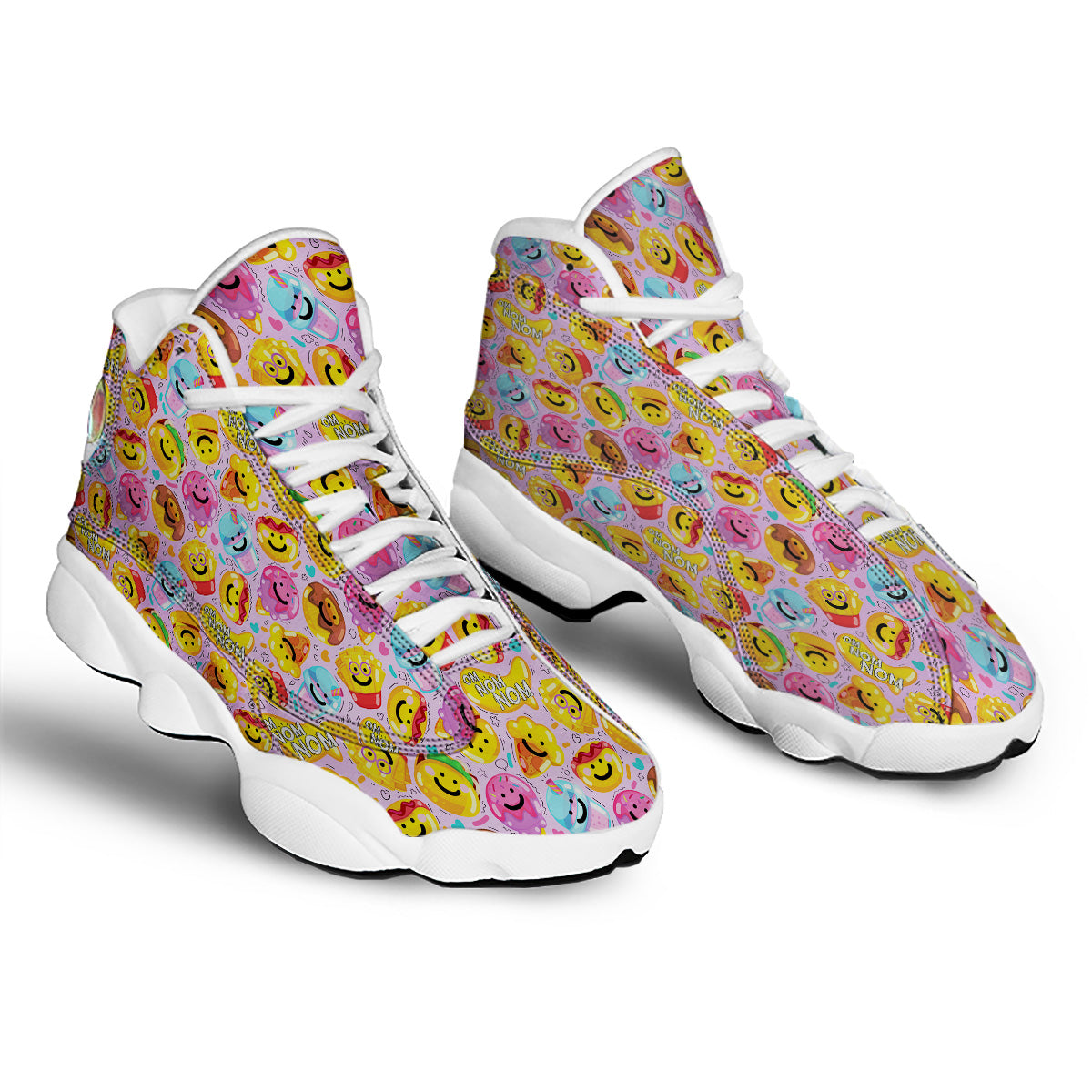 Cute Food Emoji Print Pattern White Basketball Shoes-grizzshop