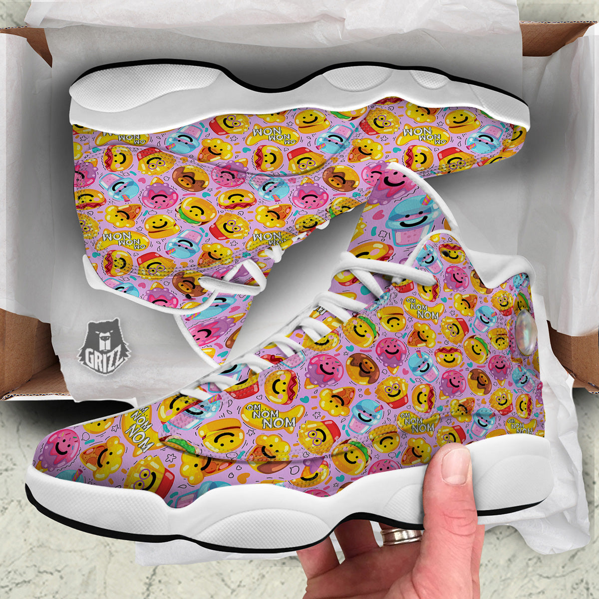 Cute Food Emoji Print Pattern White Basketball Shoes-grizzshop