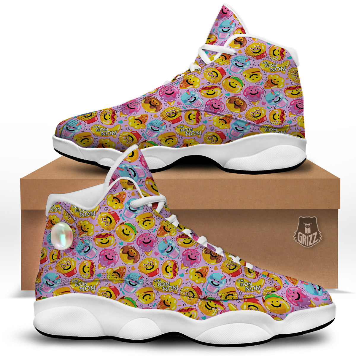 Cute Food Emoji Print Pattern White Basketball Shoes-grizzshop
