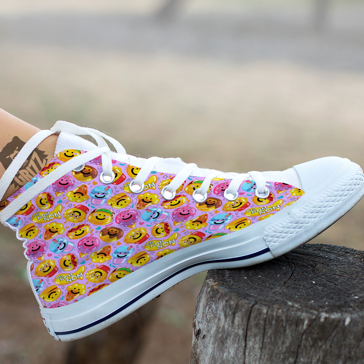 Cute Food Emoji Print Pattern White High Top Shoes-grizzshop