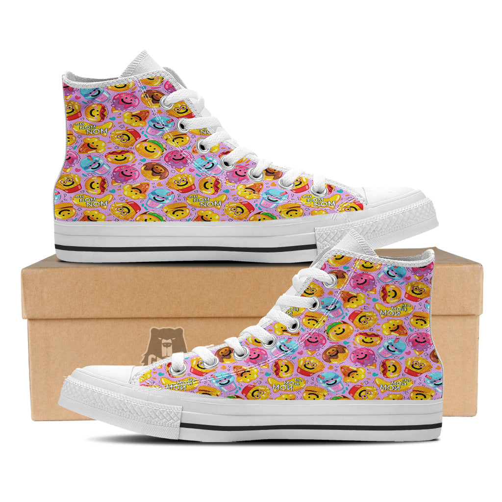 Cute Food Emoji Print Pattern White High Top Shoes-grizzshop