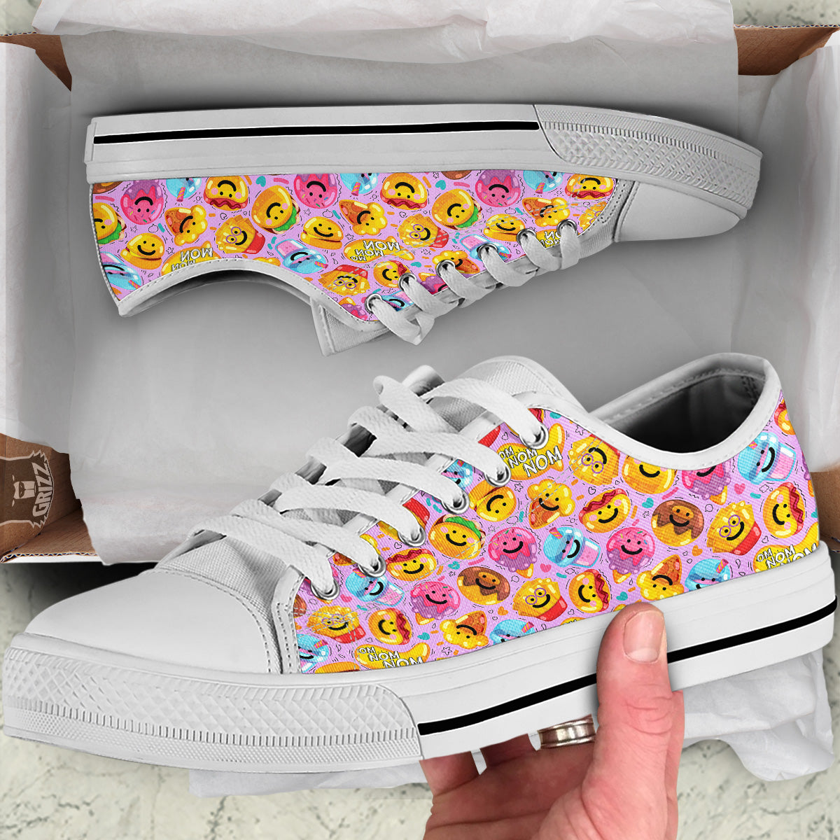 Cute Food Emoji Print Pattern White Low Top Shoes-grizzshop