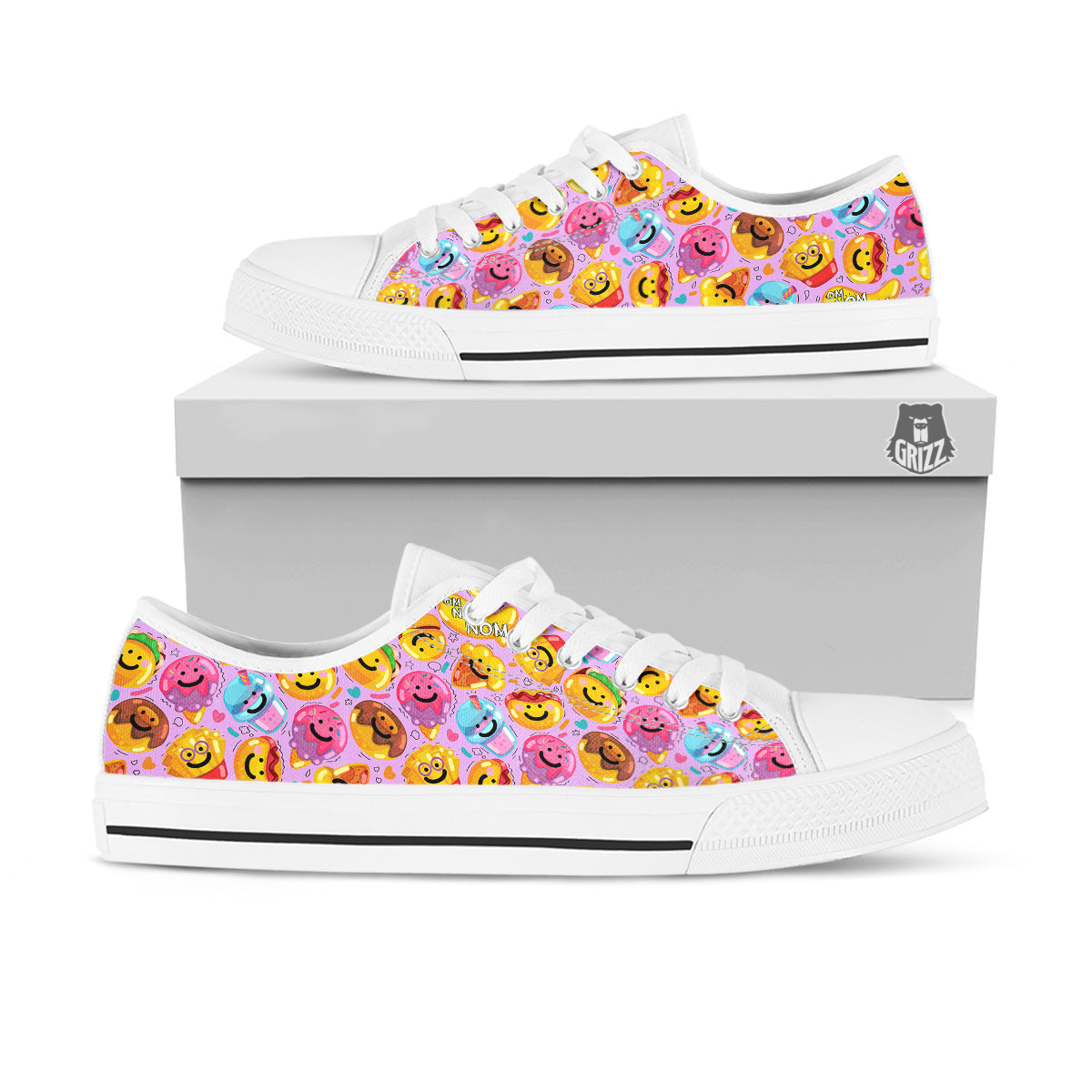 Cute Food Emoji Print Pattern White Low Top Shoes-grizzshop