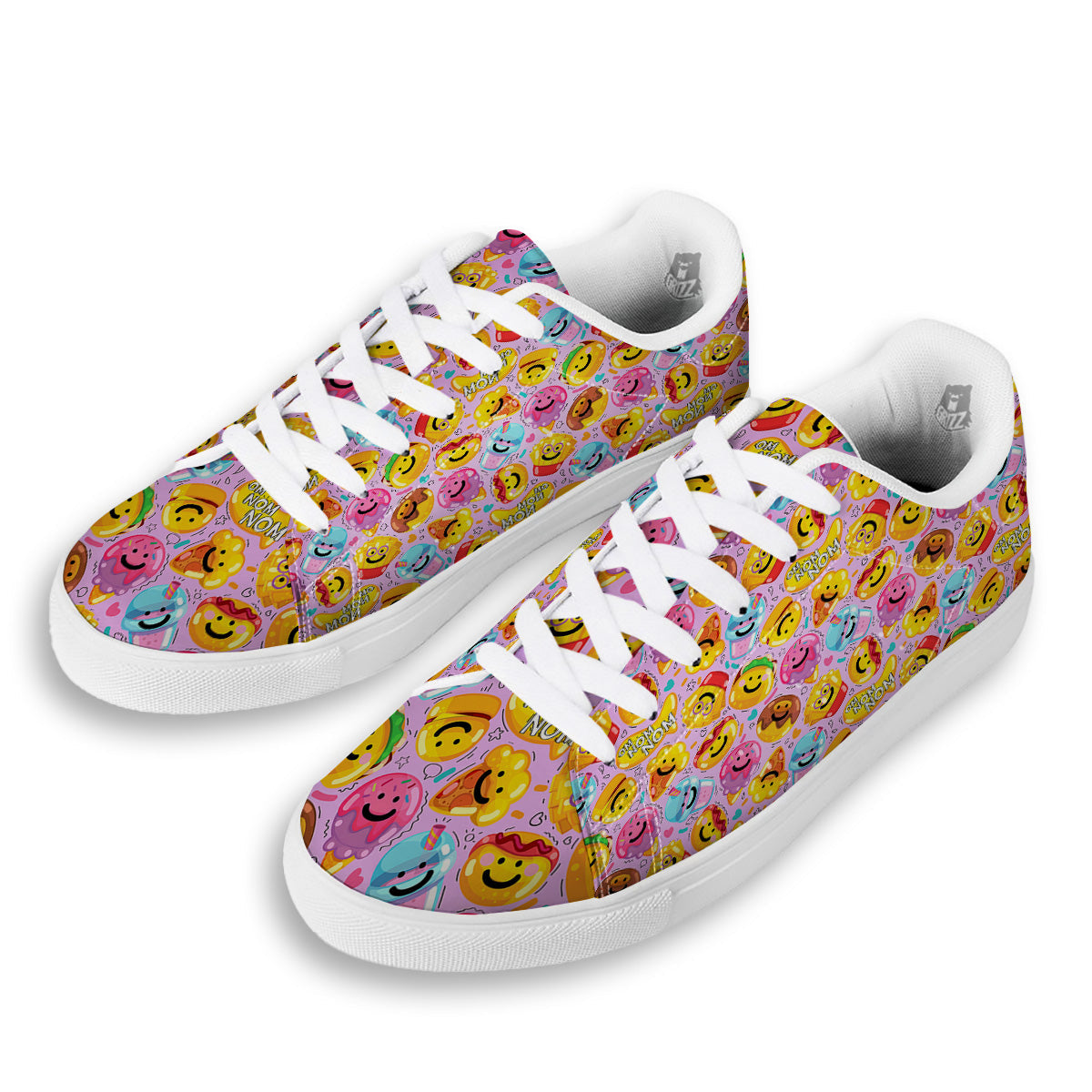 Cute Food Emoji Print Pattern White Low Top Sneakers-grizzshop