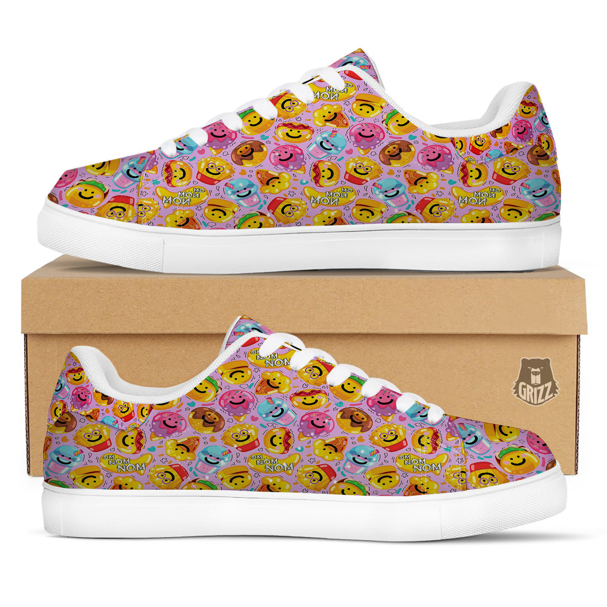 Cute Food Emoji Print Pattern White Low Top Sneakers-grizzshop