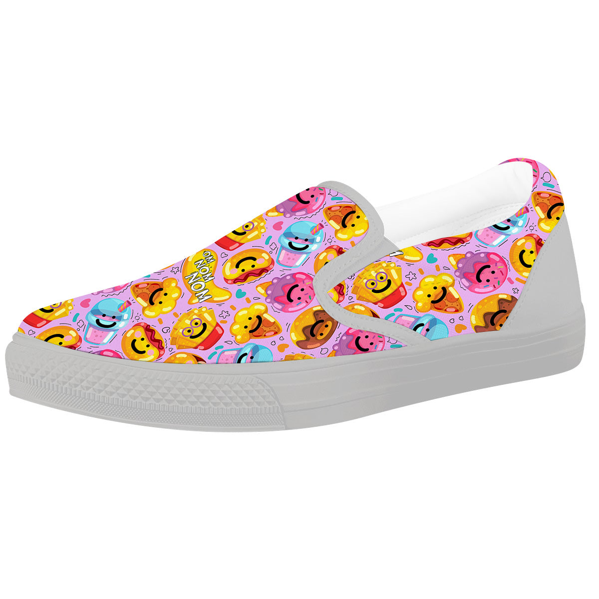 Cute Food Emoji Print Pattern White Slip On Shoes-grizzshop