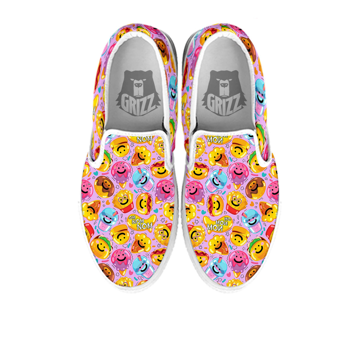 Cute Food Emoji Print Pattern White Slip On Shoes-grizzshop
