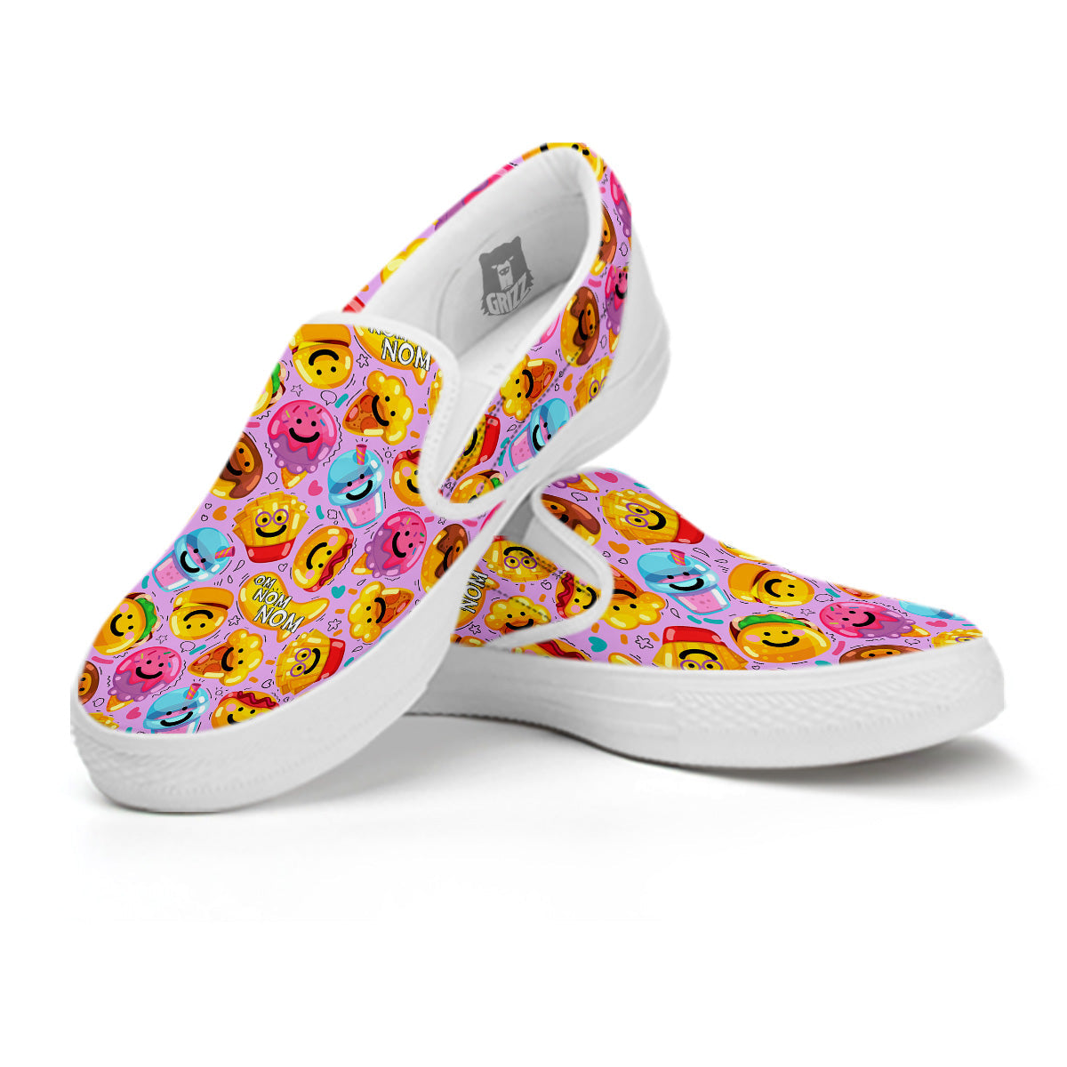 Cute Food Emoji Print Pattern White Slip On Shoes-grizzshop