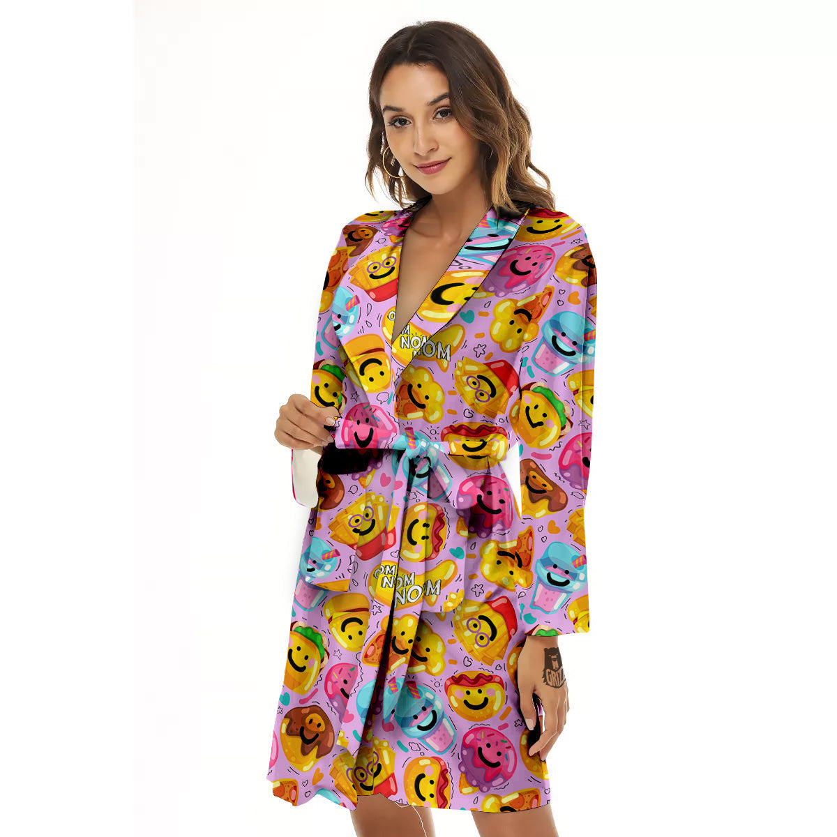 Cute Food Emoji Print Pattern Women's Robe-grizzshop