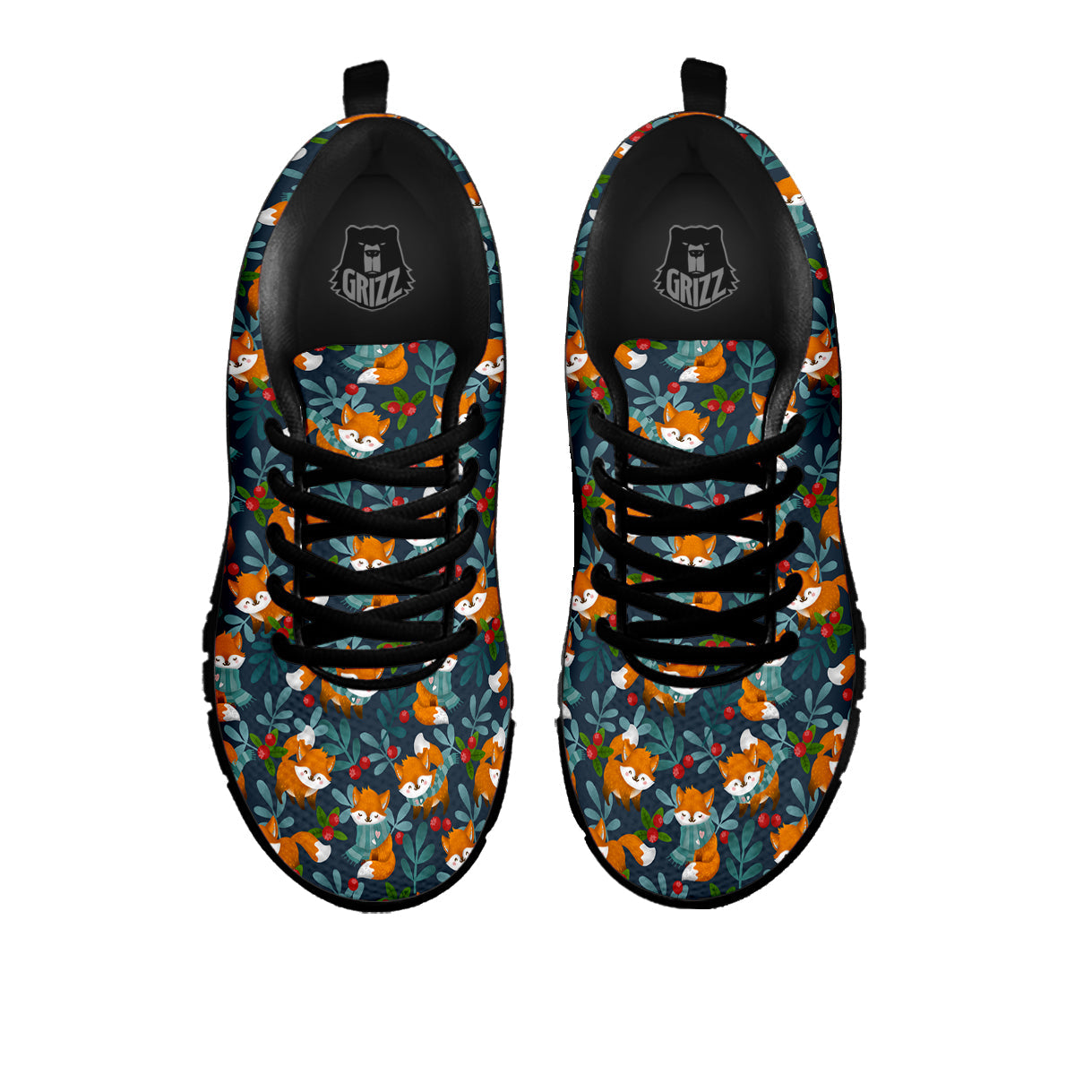 Cute Fox Print Pattern Black Sneaker-grizzshop