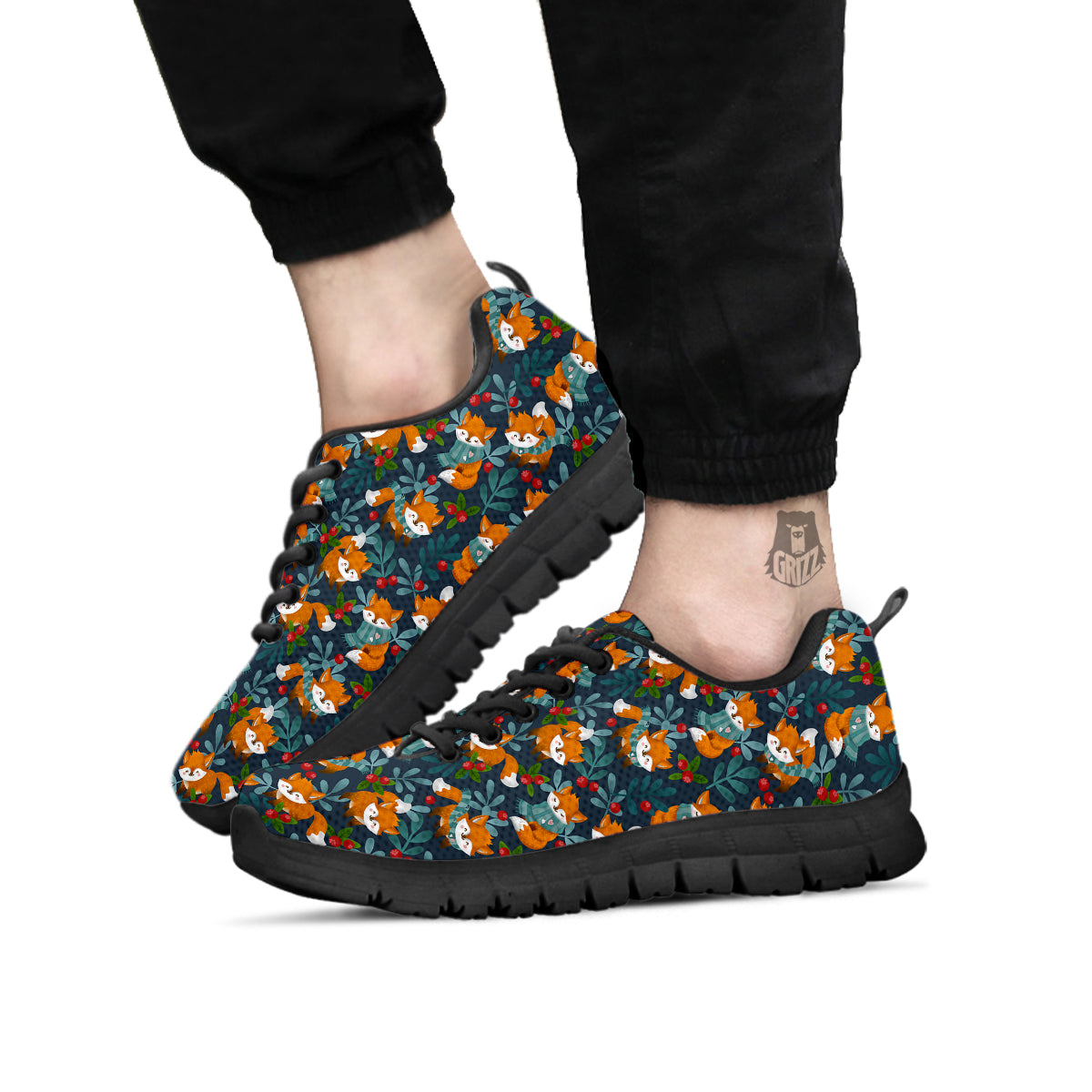 Cute Fox Print Pattern Black Sneaker-grizzshop