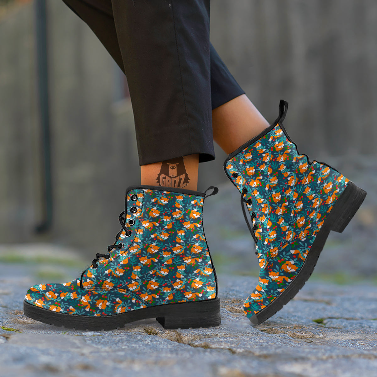 Cute Fox Print Pattern Leather Boots-grizzshop