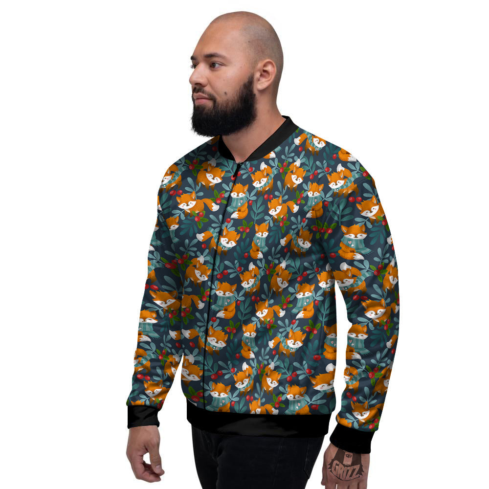 Cute Fox Print Pattern Men's Bomber Jacket-grizzshop