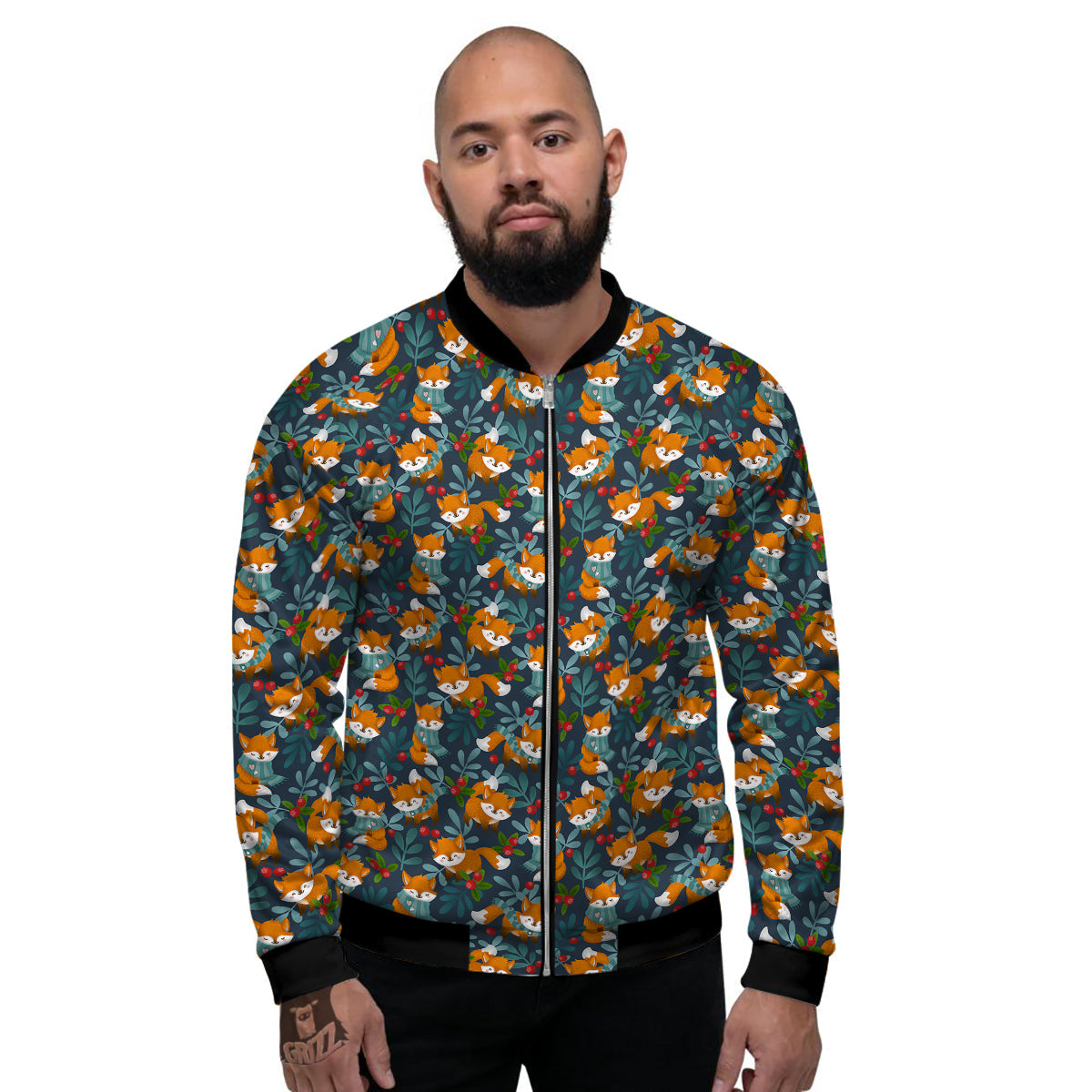 Cute Fox Print Pattern Men's Bomber Jacket-grizzshop