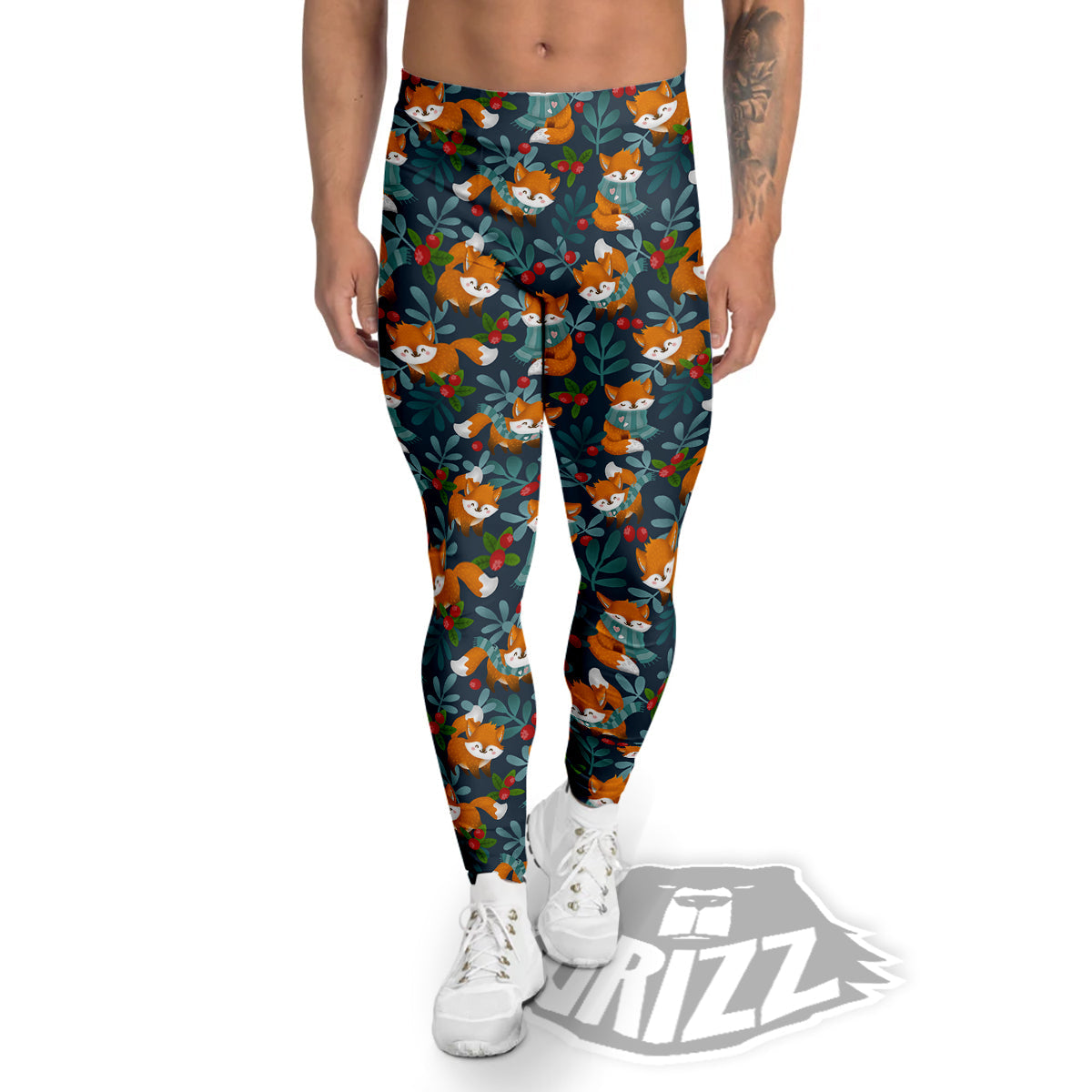 Cute Fox Print Pattern Men's Leggings-grizzshop