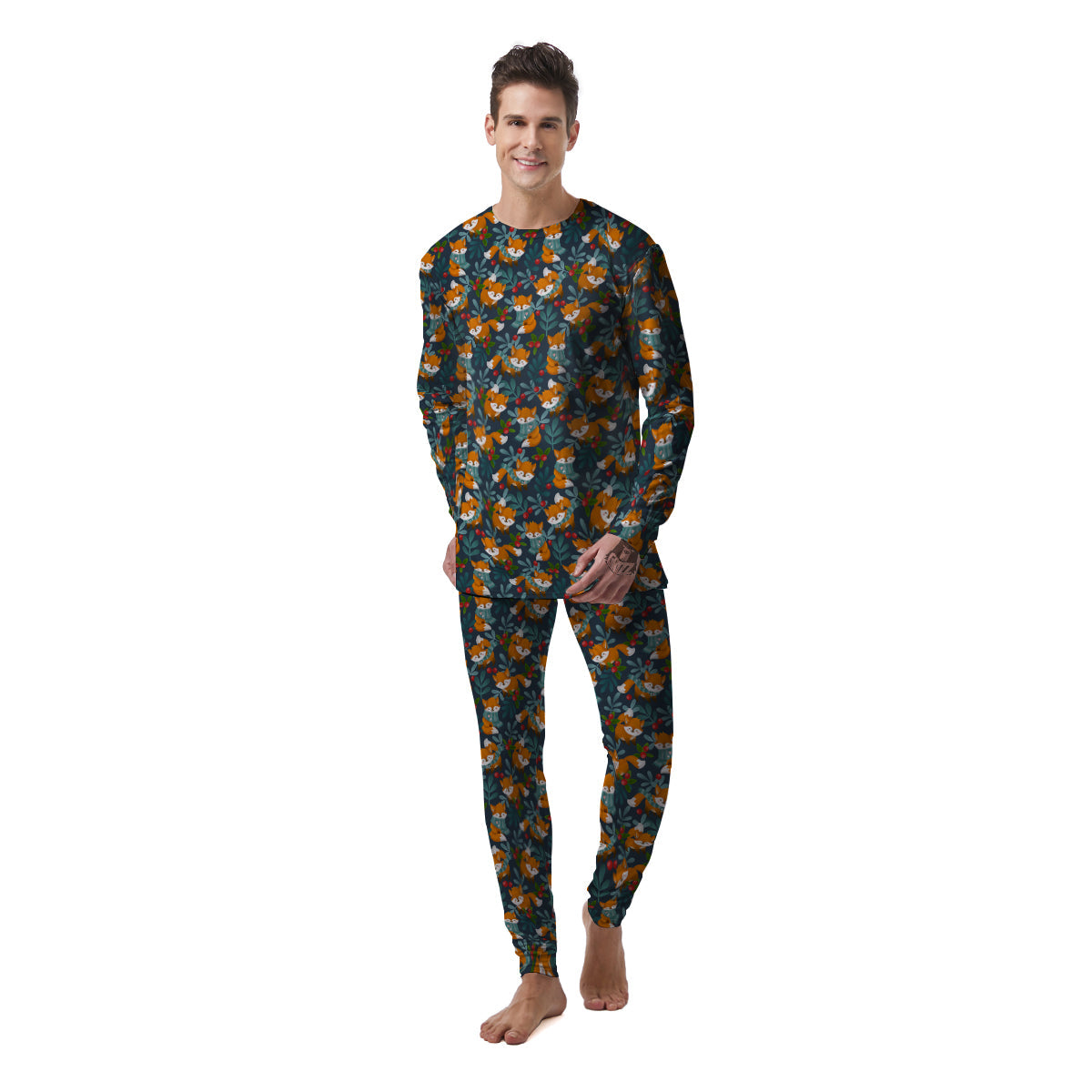 Cute Fox Print Pattern Men's Pajamas-grizzshop