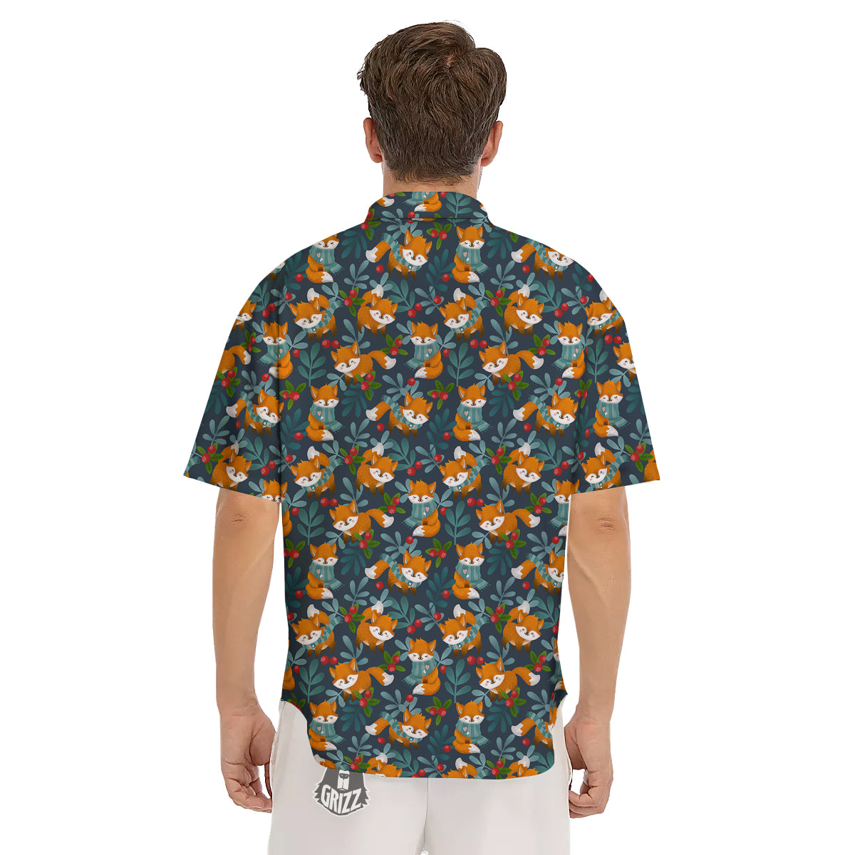 Cute Fox Print Pattern Men's Short Sleeve Shirts-grizzshop