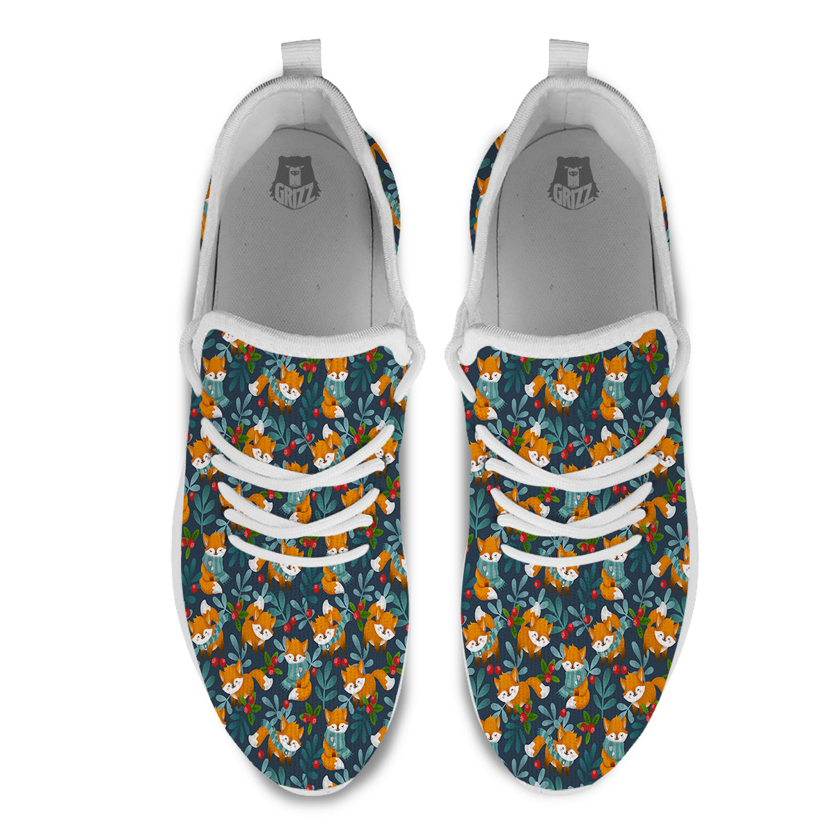 Cute Fox Print Pattern White Athletic Shoes-grizzshop
