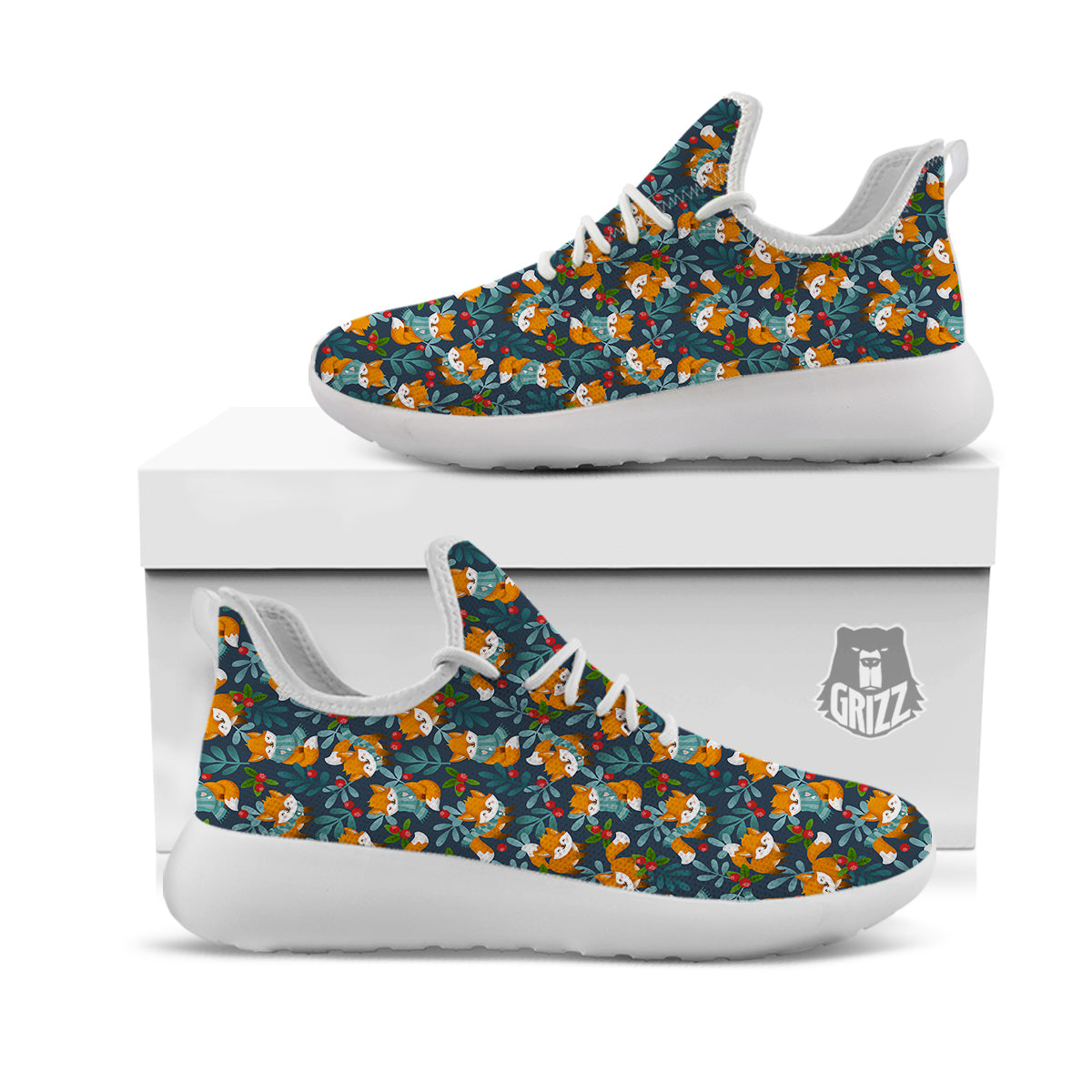 Cute Fox Print Pattern White Athletic Shoes-grizzshop