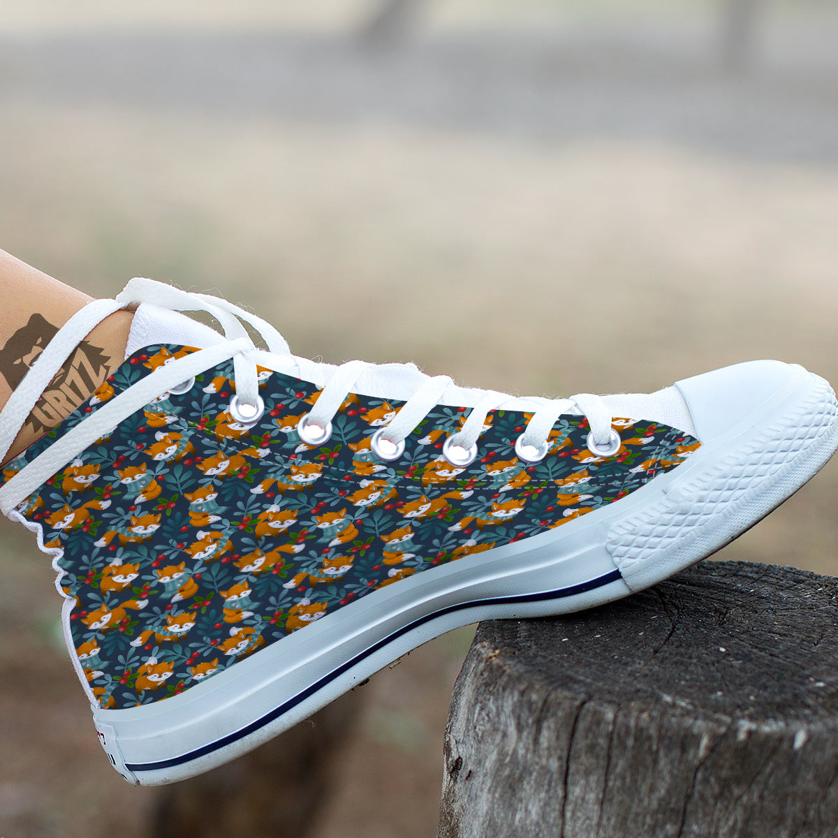 Cute Fox Print Pattern White High Top Shoes-grizzshop