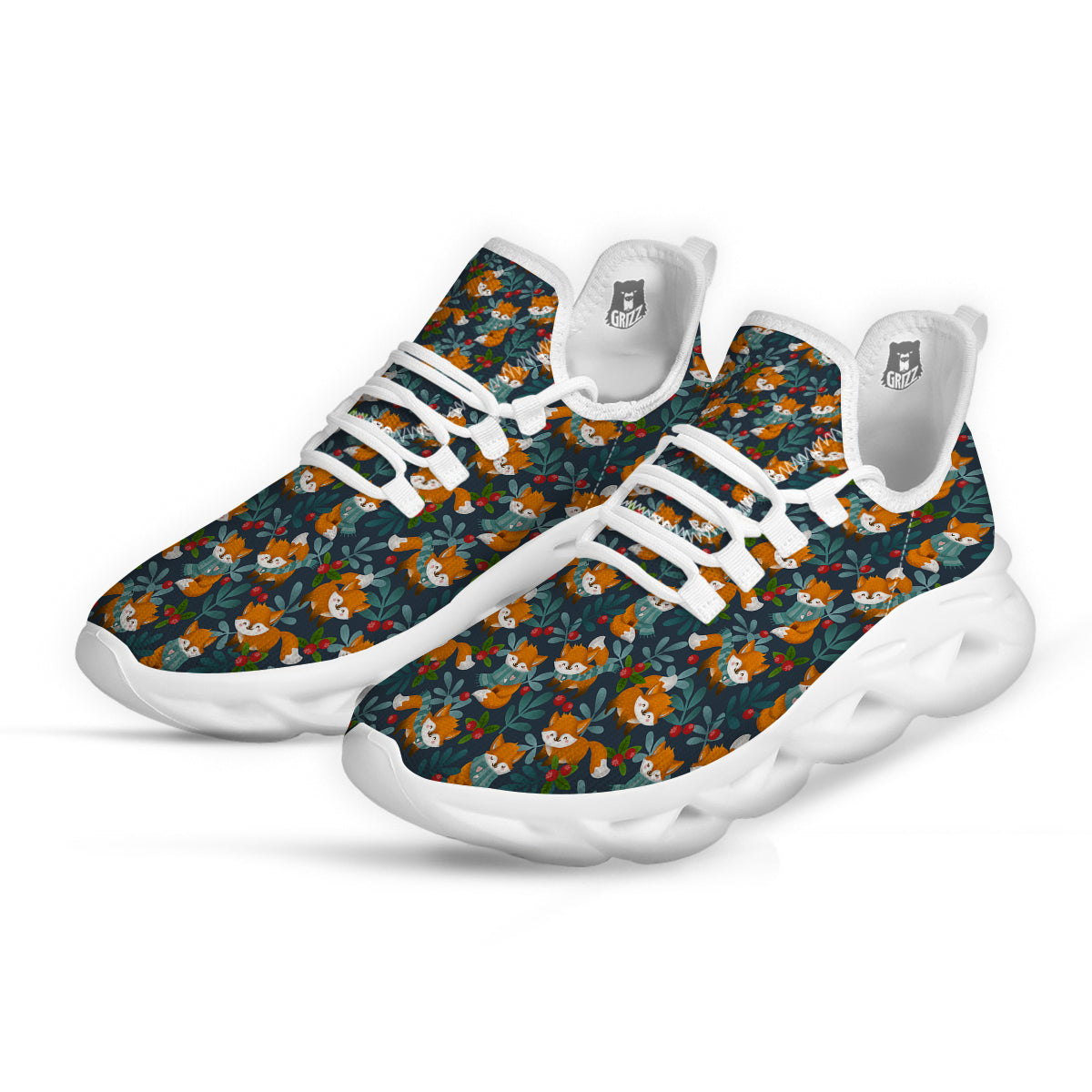 Cute Fox Print Pattern White Running Shoes-grizzshop