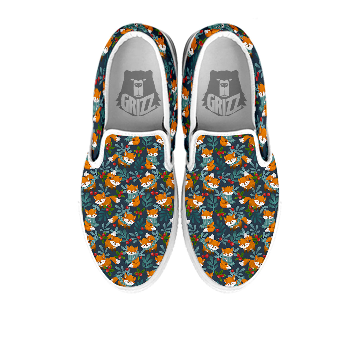 Cute Fox Print Pattern White Slip On Shoes-grizzshop