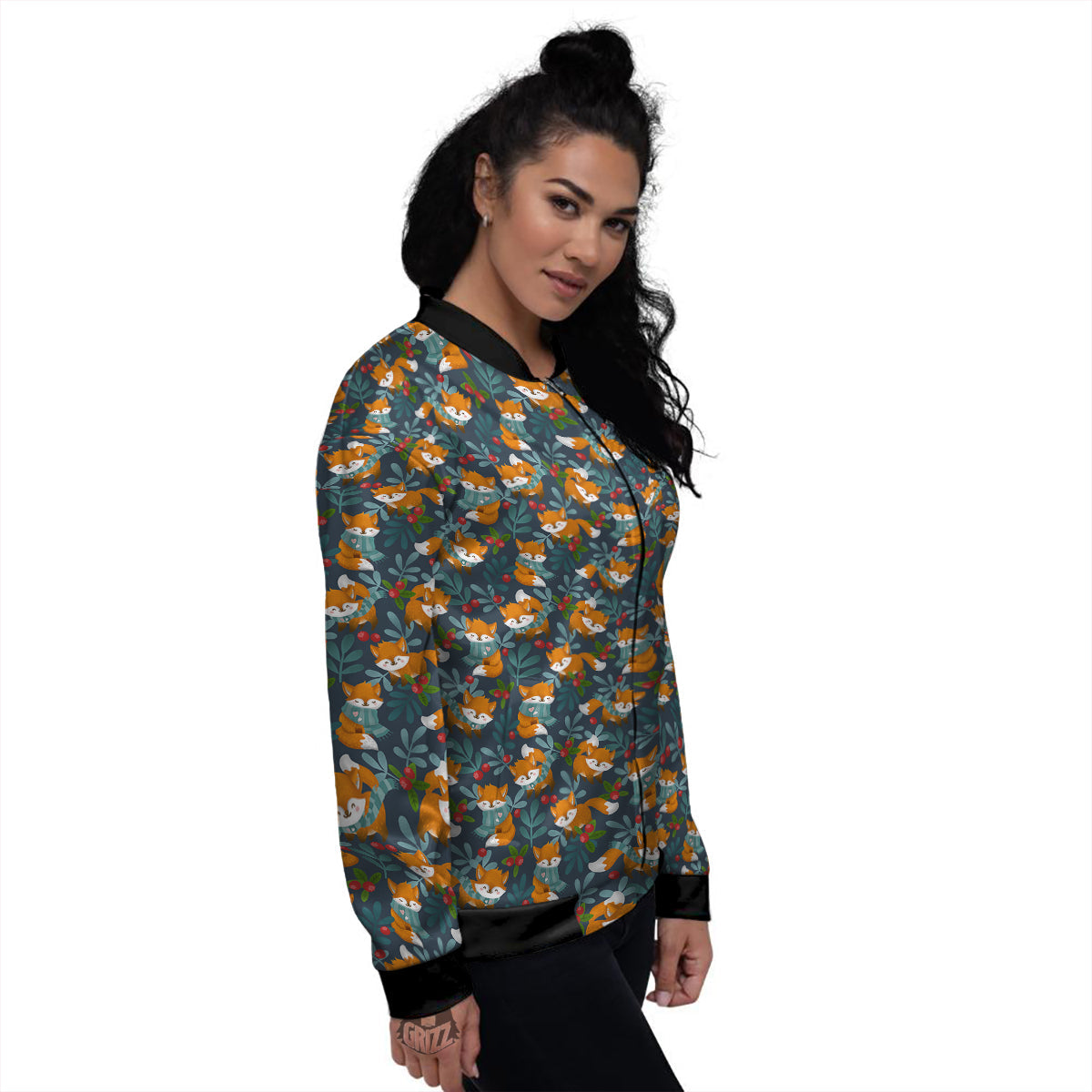 Cute Fox Print Pattern Women's Bomber Jacket-grizzshop