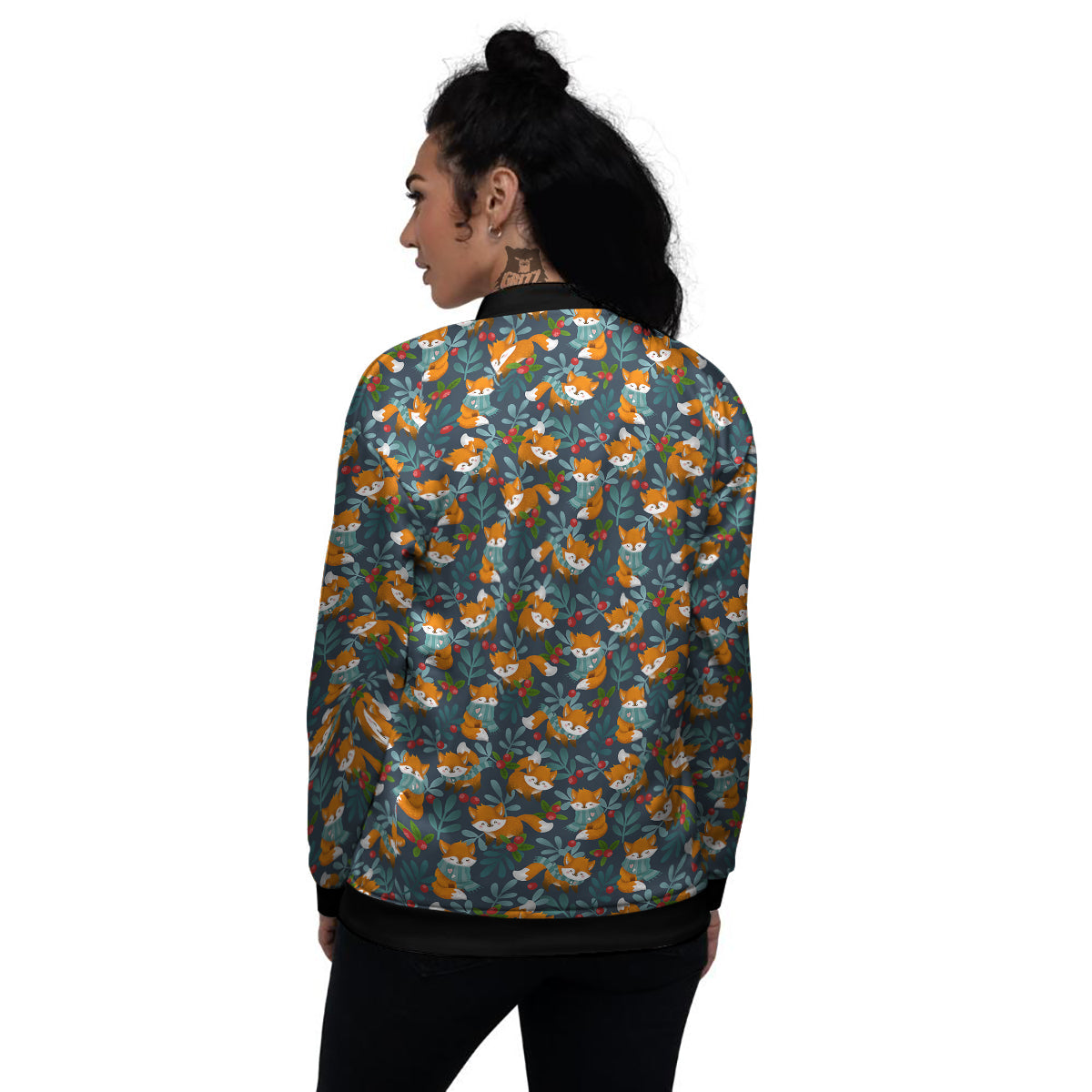 Cute Fox Print Pattern Women's Bomber Jacket-grizzshop