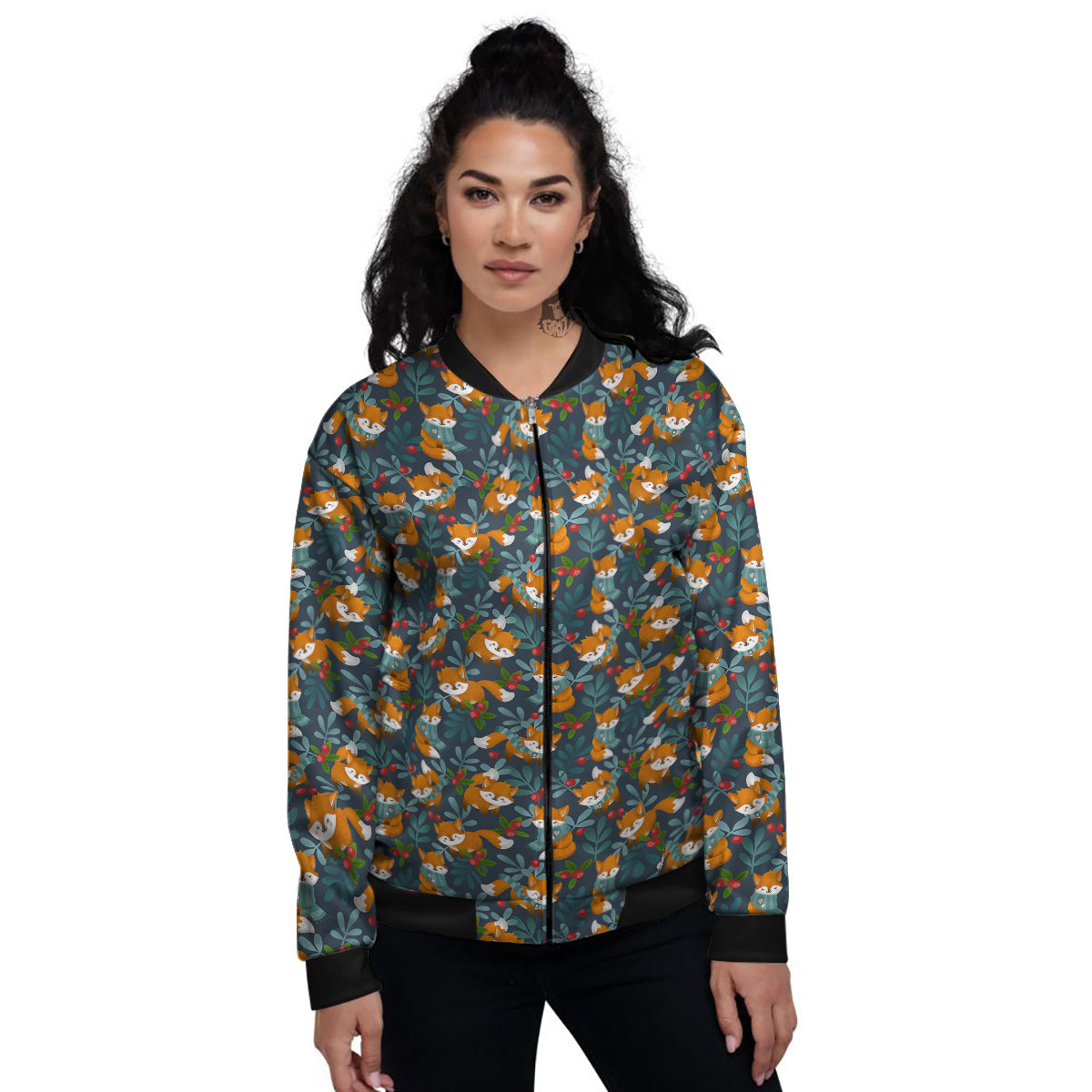 Cute Fox Print Pattern Women's Bomber Jacket-grizzshop