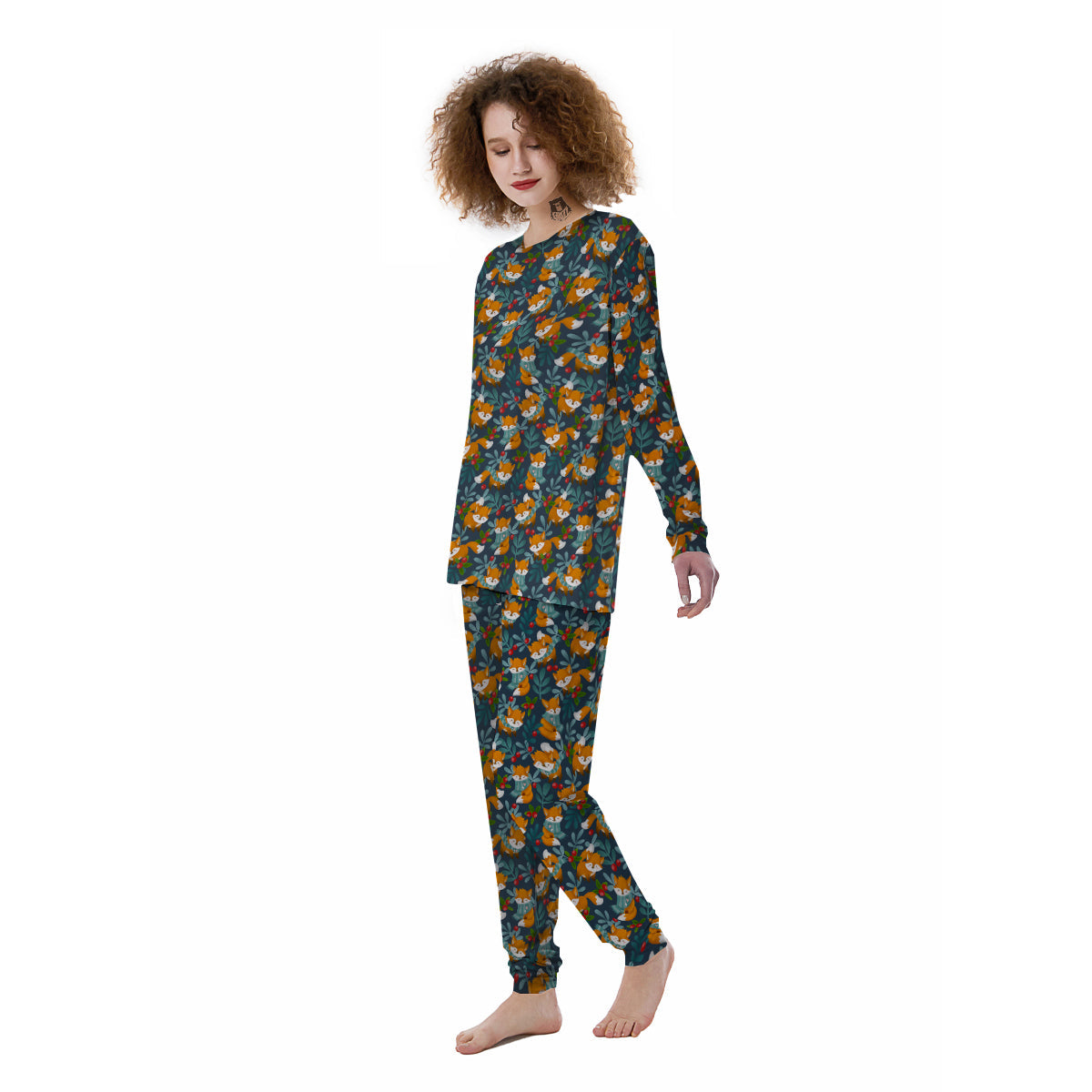 Cute Fox Print Pattern Women's Pajamas-grizzshop